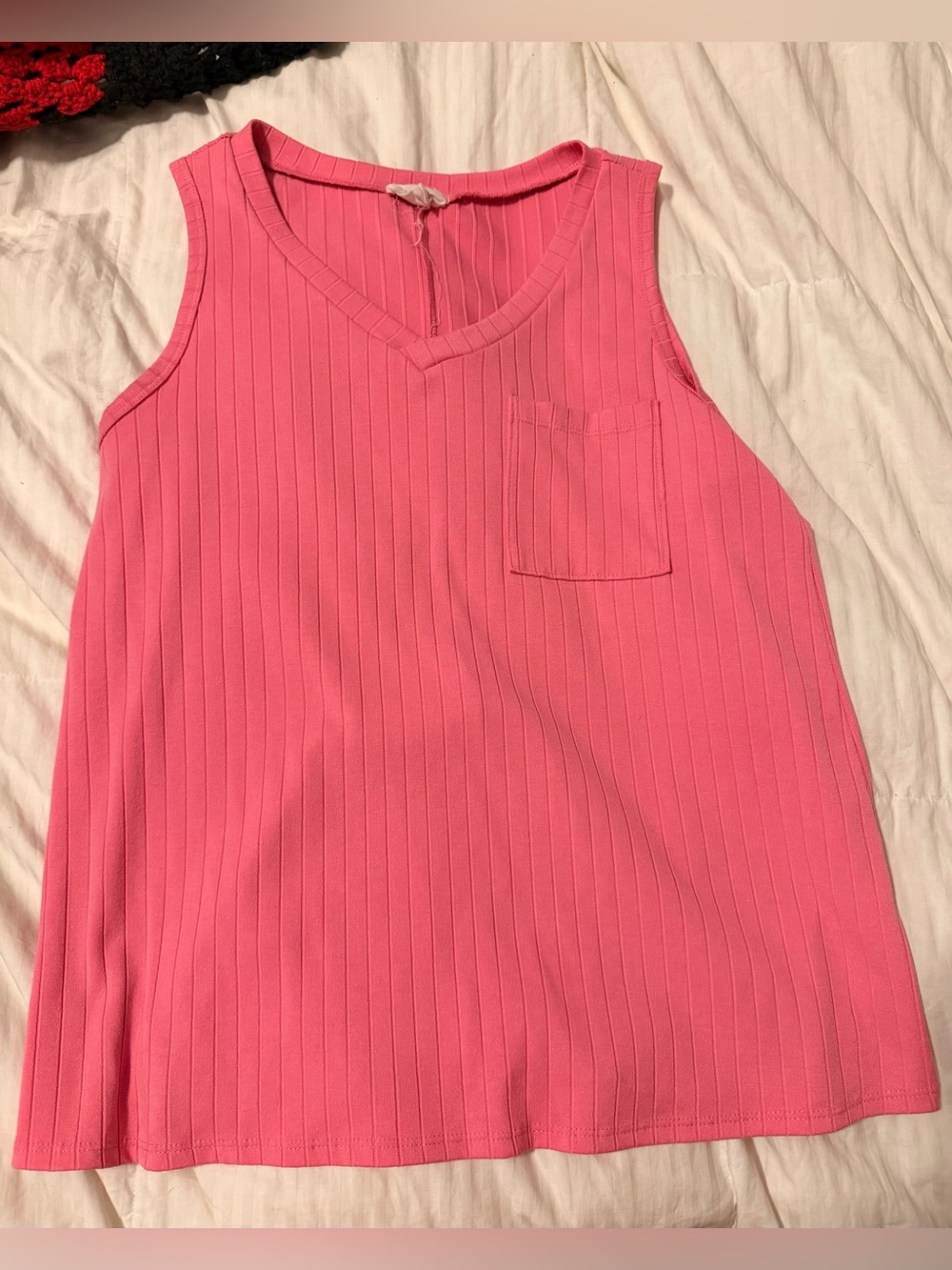 Womens Pink Ribbed V-Neck Tank Top Size M-Andree by Unit
